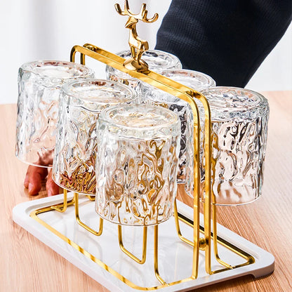 Elegant Glass Whisky Cup Holder with Reindeer Design