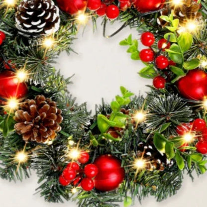 Yeezlab | Festive Holiday Wreath | LED Lights | Red Decorations