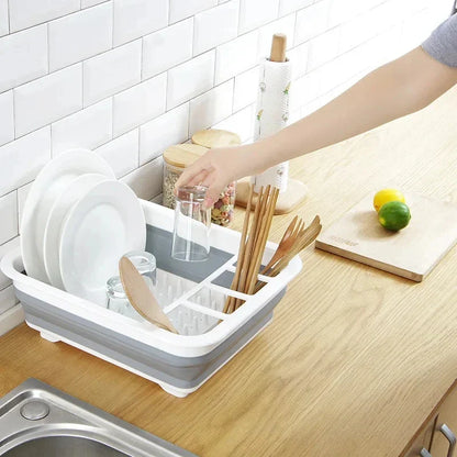 Compact Folding Dish Rack with Drain Tray