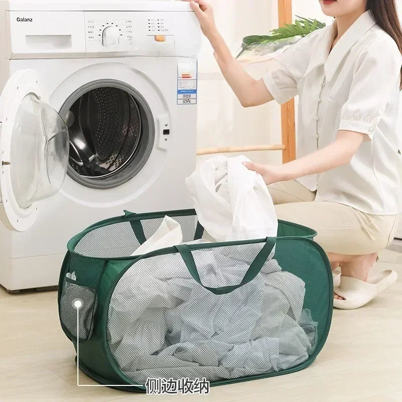 Collapsible Laundry Hamper with Pocket and Sturdy Frame