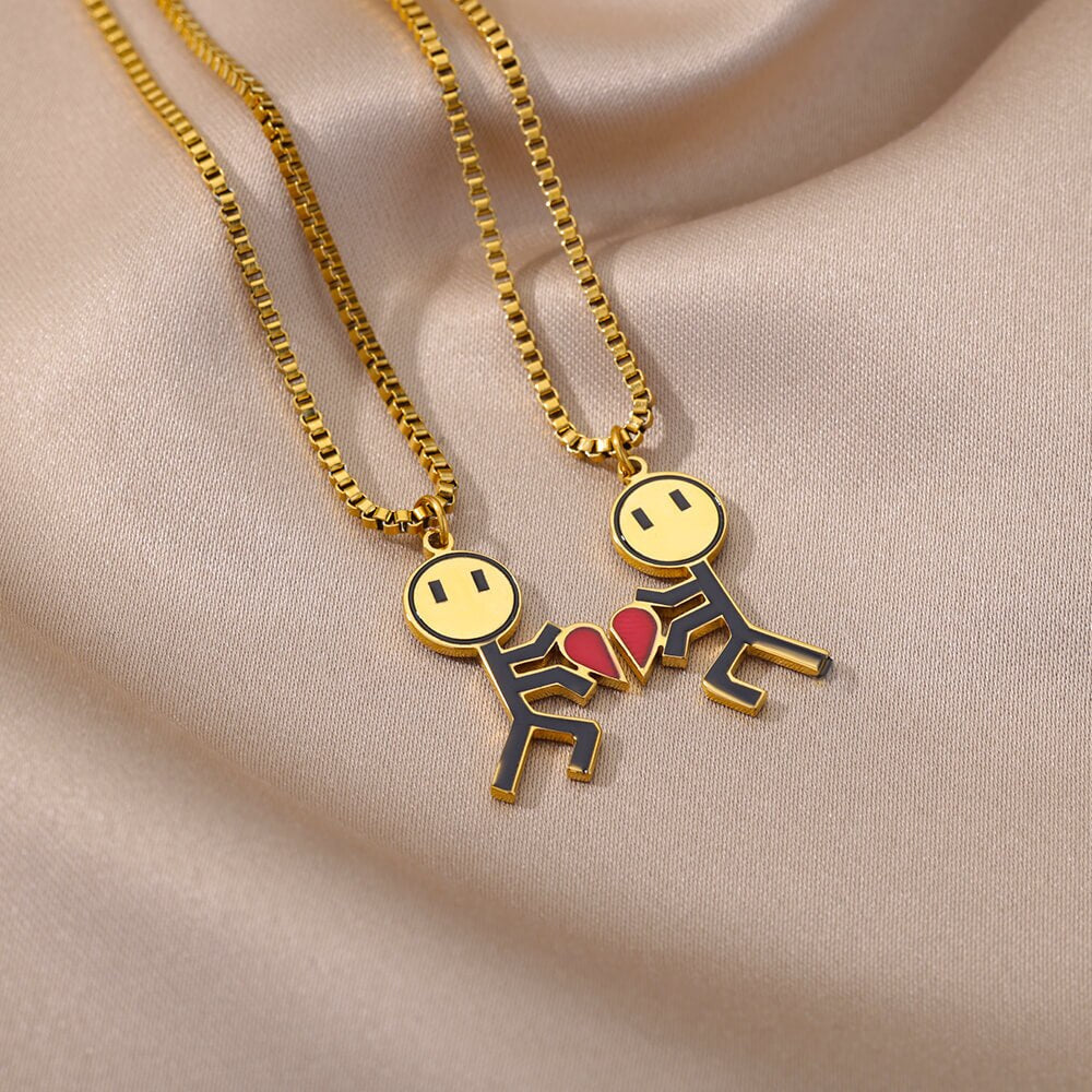 Cute Couple Heart Pendant Necklace Set