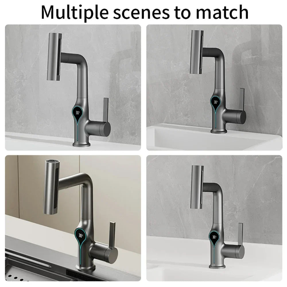 Modern Bathroom Faucet with Touch Display and Spray Nozzle