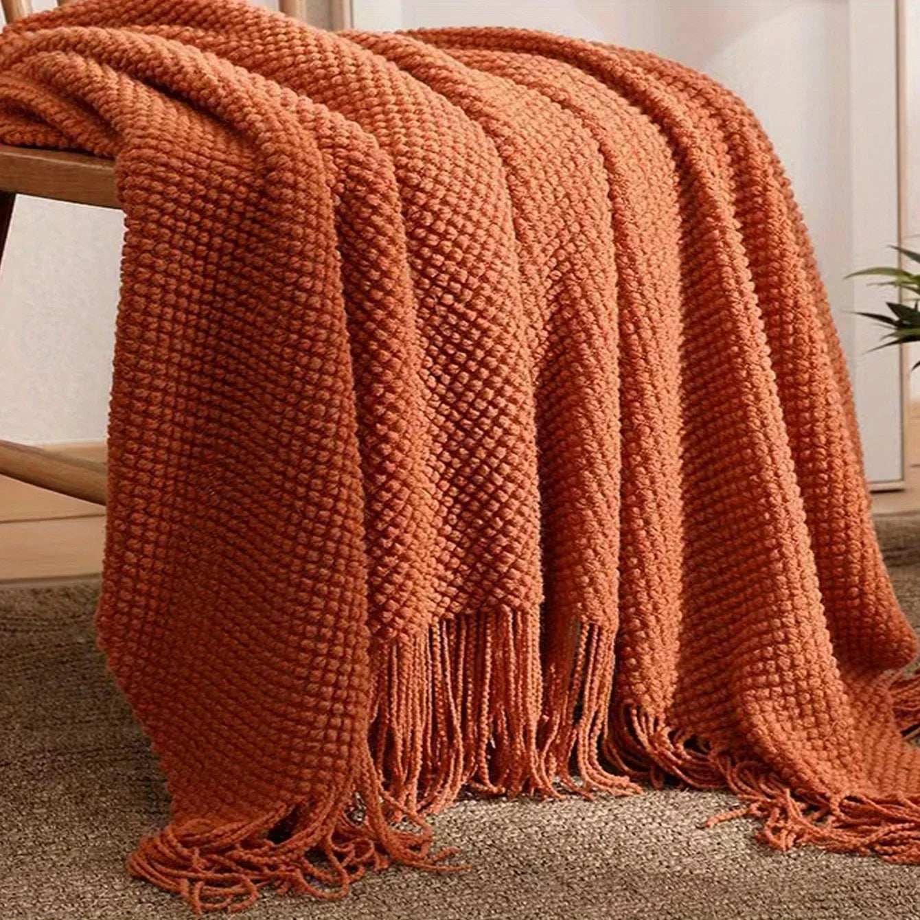 Soft Orange Throw Knitted Blanket