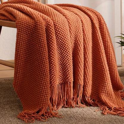 Soft Orange Throw Knitted Blanket