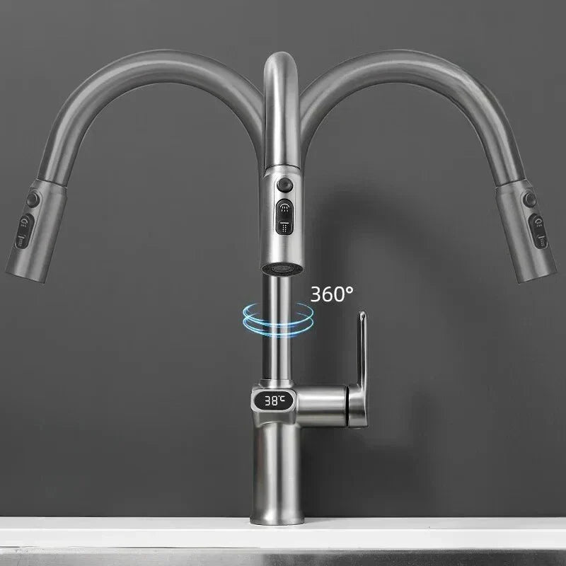 Smart Kitchen Faucet with Touch Screen and Rotating Spout