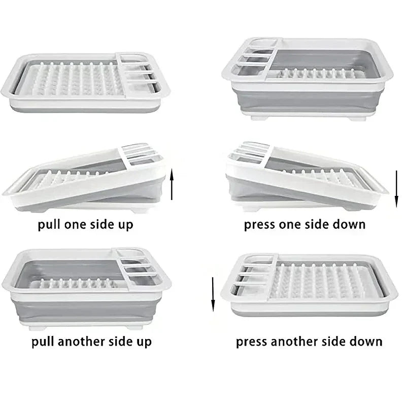Compact Folding Dish Rack with Drain Tray