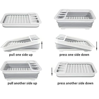 Compact Folding Dish Rack with Drain Tray