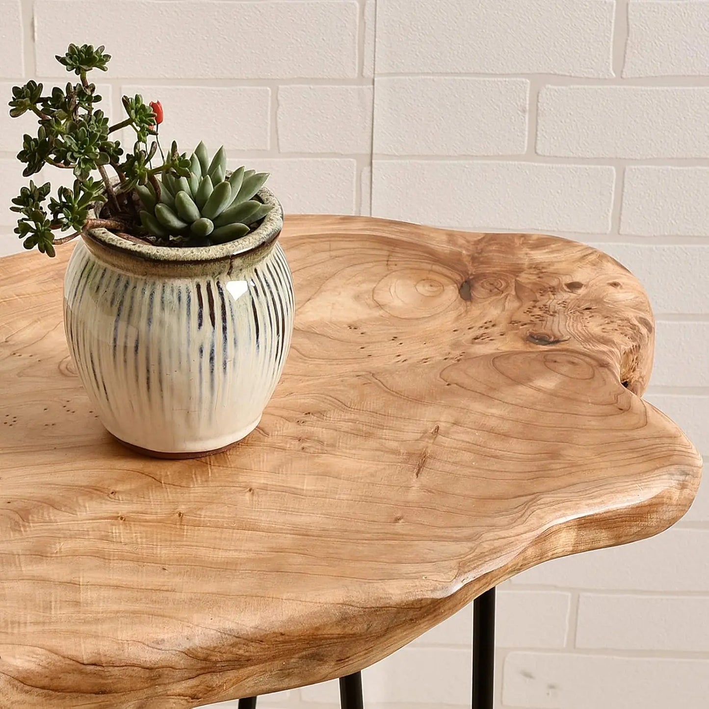 Rustic Wood Bedside Table with Live Edge Shelf