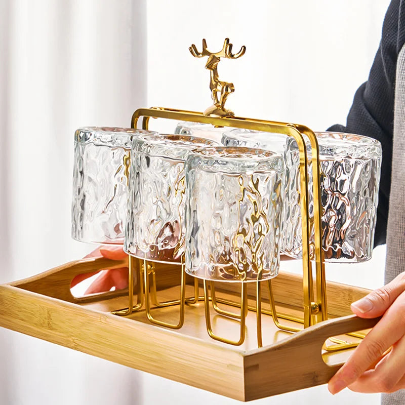 Elegant Glass Whisky Cup Holder with Reindeer Design - Yeezlab