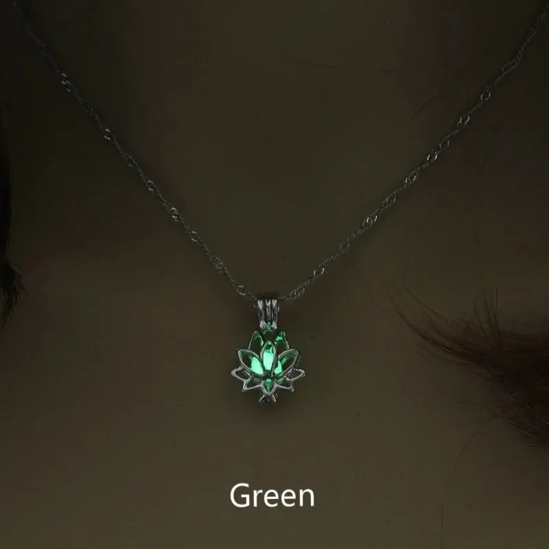 Glowing Moonlight Lotus Pendant Necklace