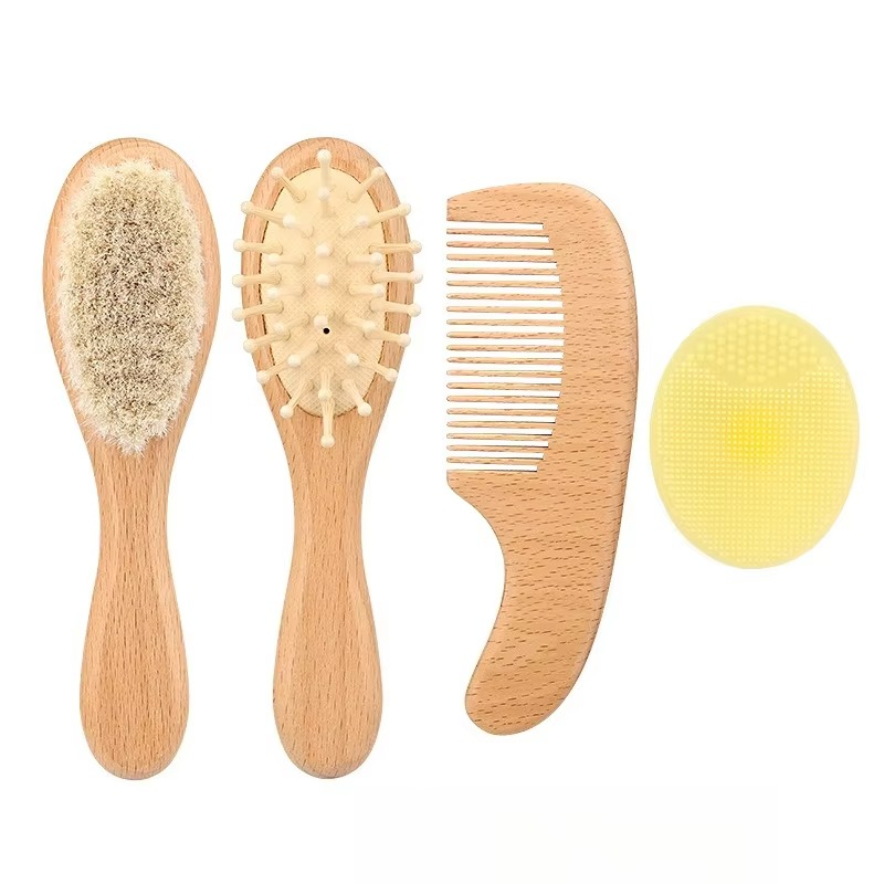 Gentle Wood Baby Hair Brush Set with Soft Bristles - Yeezlab