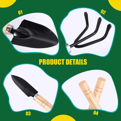 Compact 3pc Garden Tool Kit, Wooden Handle, Metal Tips