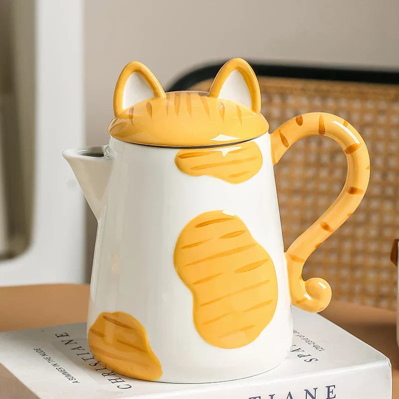 Vibrant Kitty Artisan Ceramic Coffee Tea Set