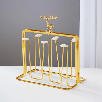 Elegant Glass Whisky Cup Holder with Reindeer Design