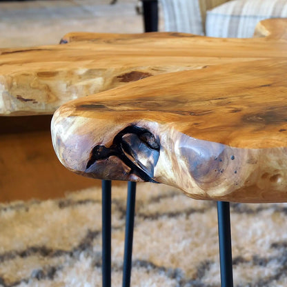Rustic Wood Bedside Table with Live Edge Shelf