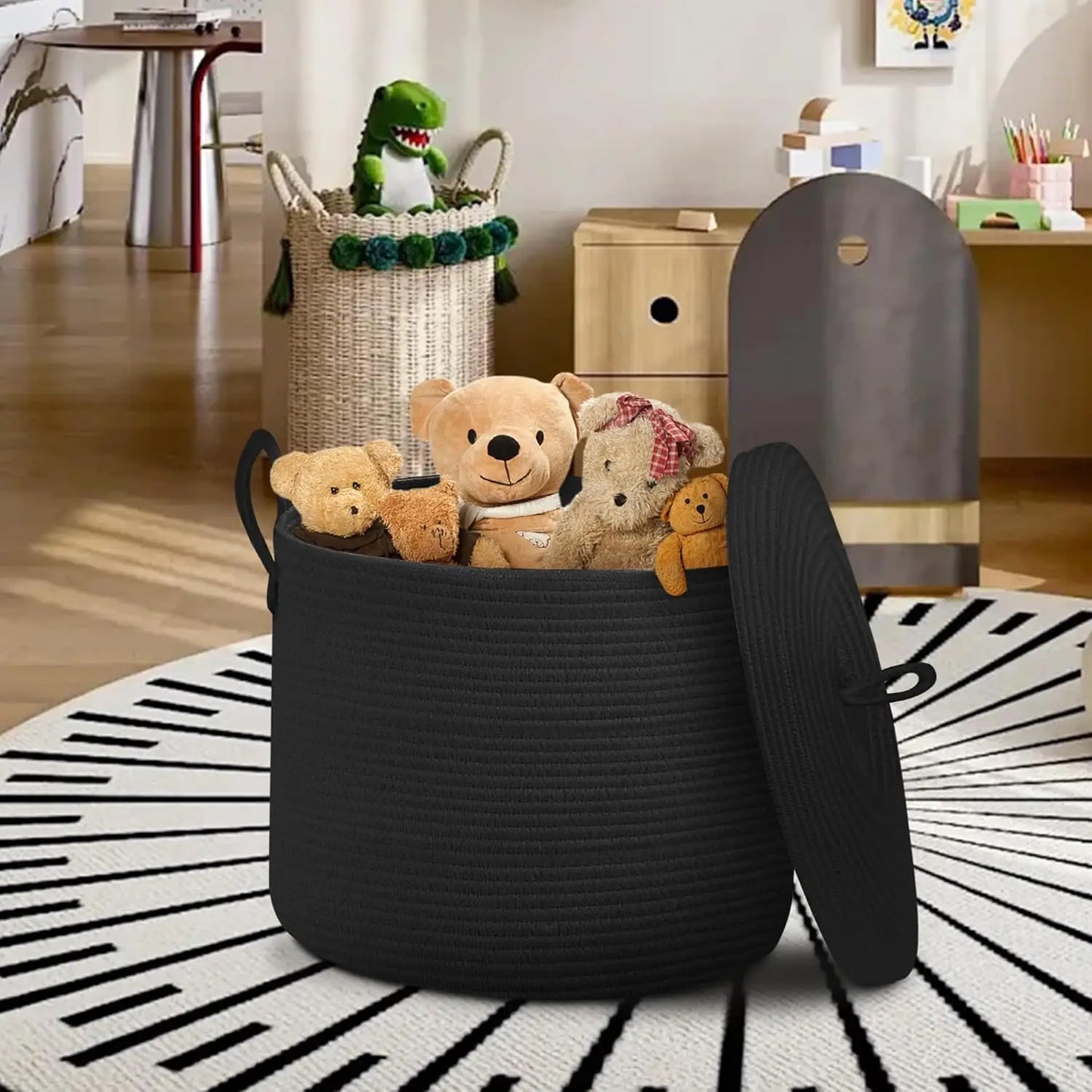 Big Natural Fiber Storage Basket with Top