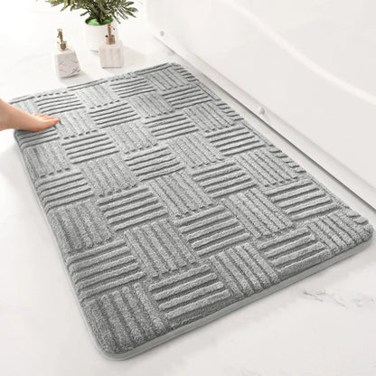 Plush Striped Bathroom Mat with Grip and Quick Dry Technology