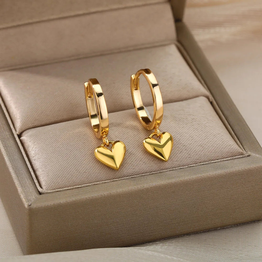 Delicate Heart Drop Huggie Hoop Earrings