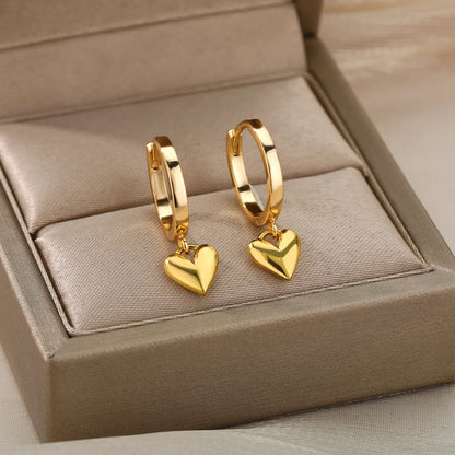 Delicate Heart Drop Huggie Hoop Earrings