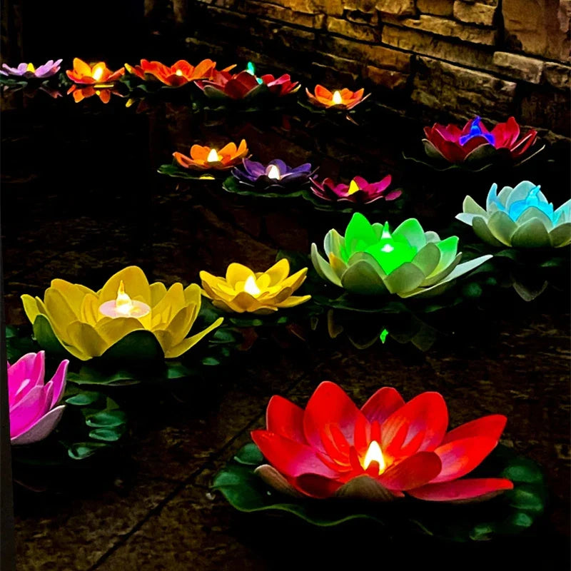 Floating Floral Pond Lamp with LED Sensor Light