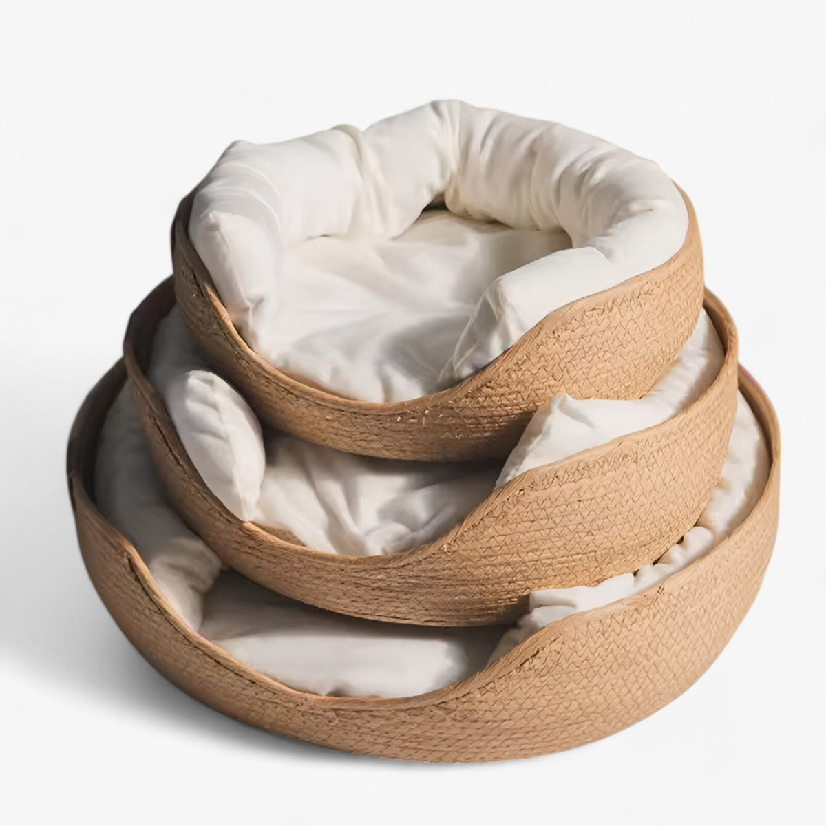 Handwoven Bamboo Pet Bed with Cushion – Rattan Cat and Small Dog Basket