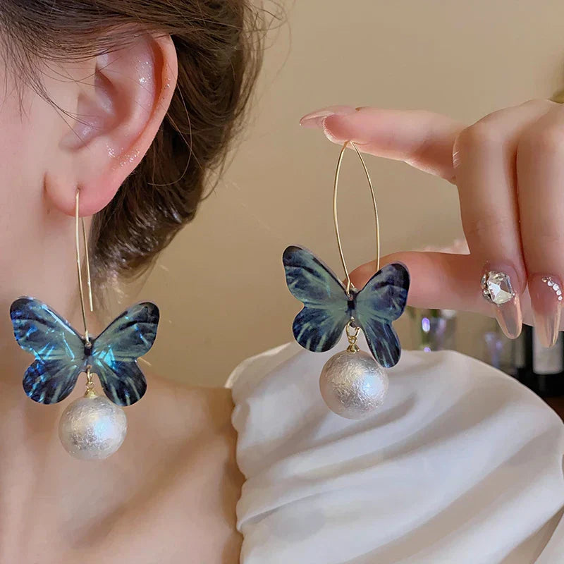 Trendy Black Butterfly Drop Earrings