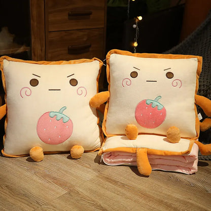 Fun Cartoon Toast Travel Blanket Pillow