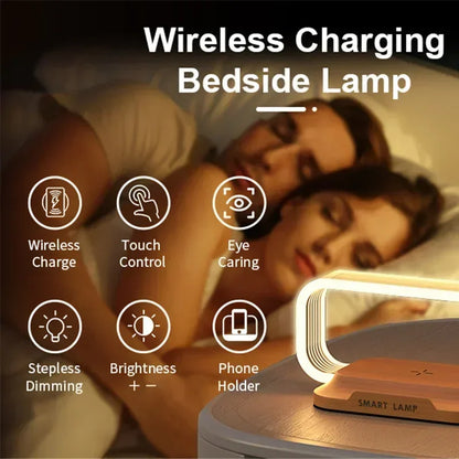 Modern Wooden LED Desk Lamp with Wireless Charging