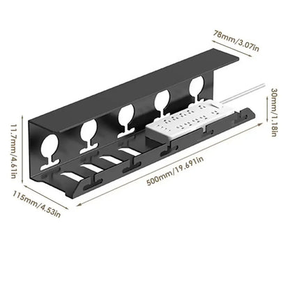 Space-Saving Under Desk Cable Organizer Black Steel Tray