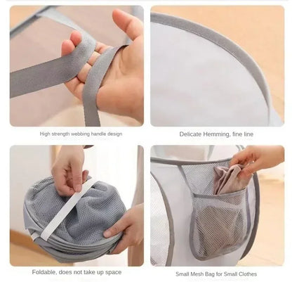 Collapsible Laundry Hamper with Pocket and Sturdy Frame