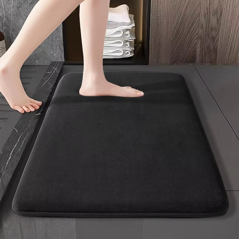 Plush Coral Velvet Bathroom Mat with Non Slip Bottom
