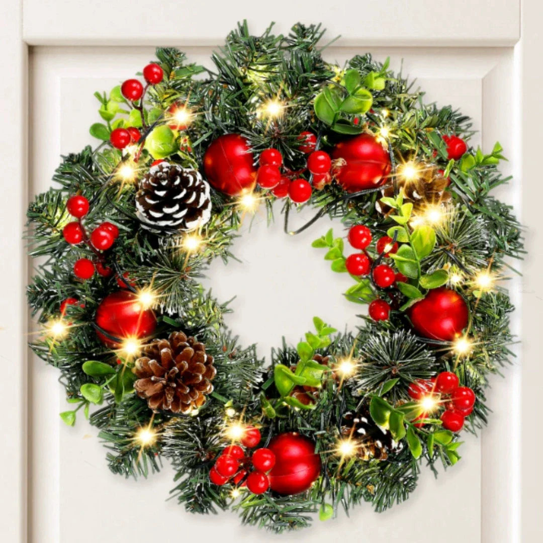Yeezlab | Festive Holiday Wreath | LED Lights | Red Decorations