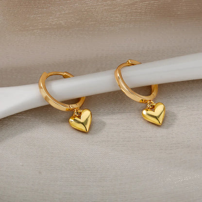 Delicate Heart Drop Huggie Hoop Earrings