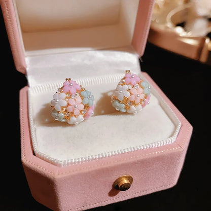 Luxurious White Pearl Flower Stud Earrings