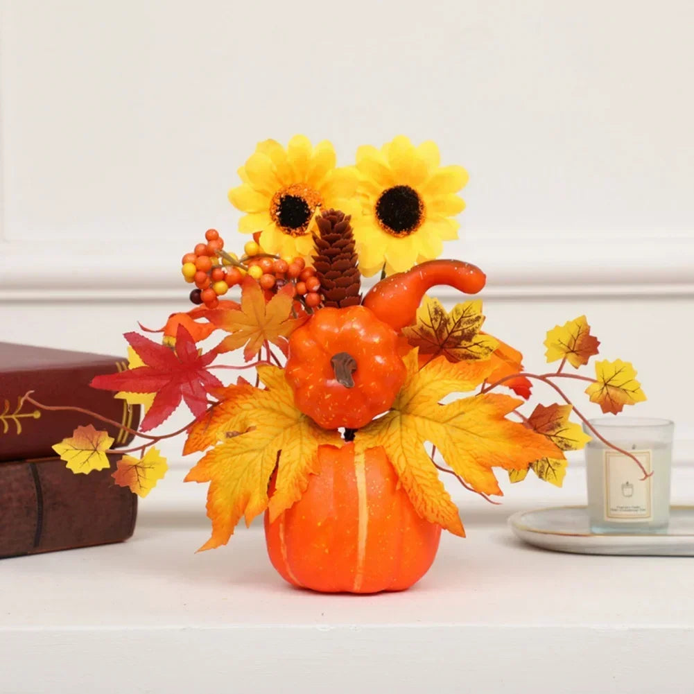 Fall Decorative Pumpkin with Silk Flowers