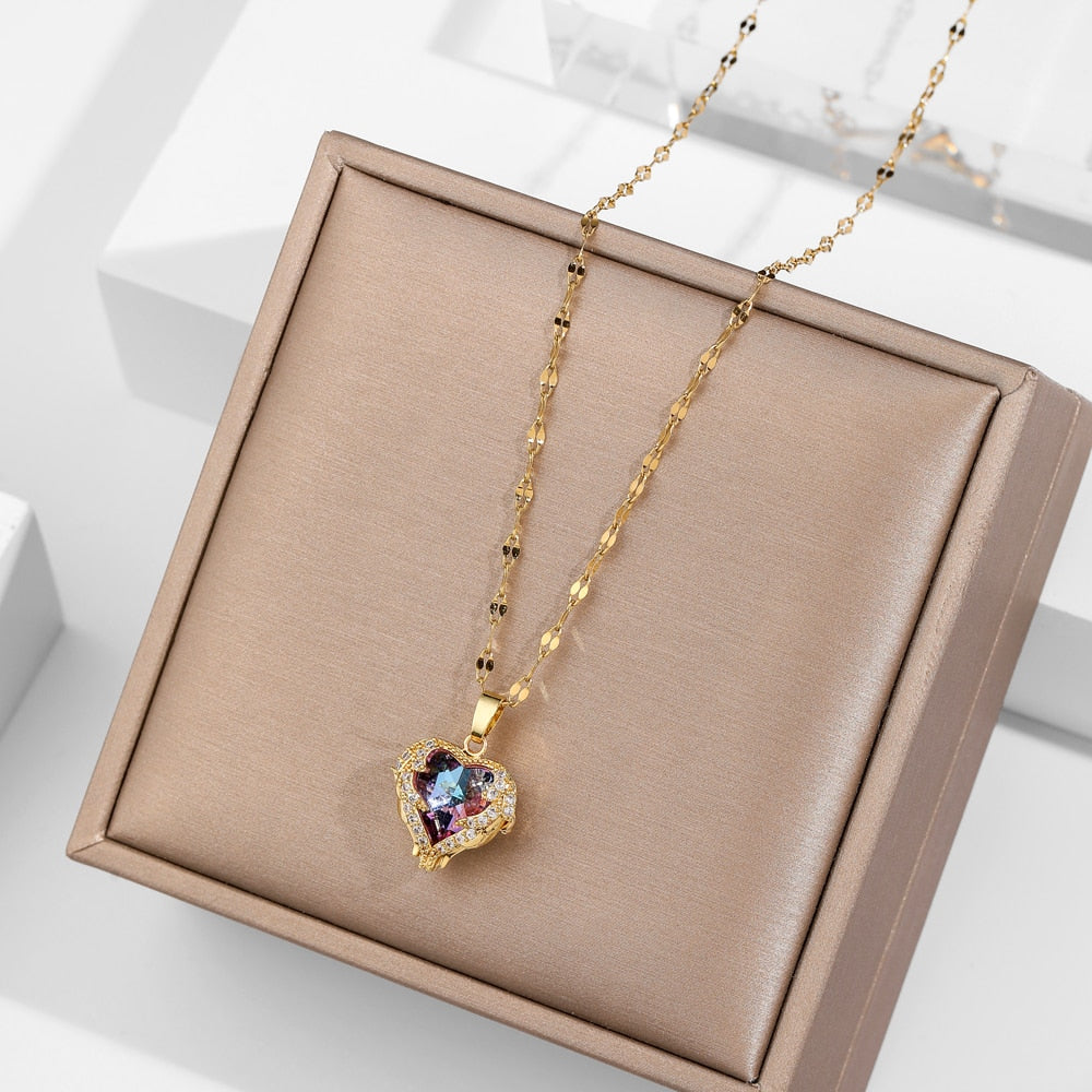 Trendy Sea Glass Stainless Steel Pendant Necklace