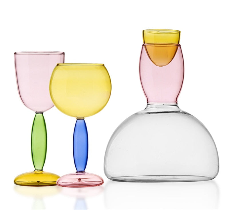 Colorful Glass Pitcher and Tumbler Set
