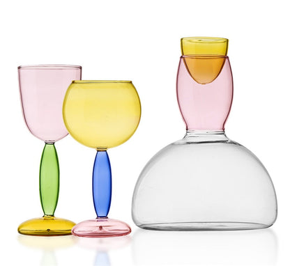 Colorful Glass Pitcher and Tumbler Set