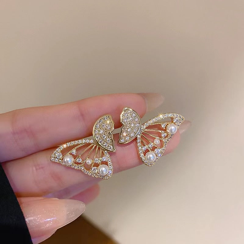 Sparkly Crystal Korean Butterfly Fashion Earrings