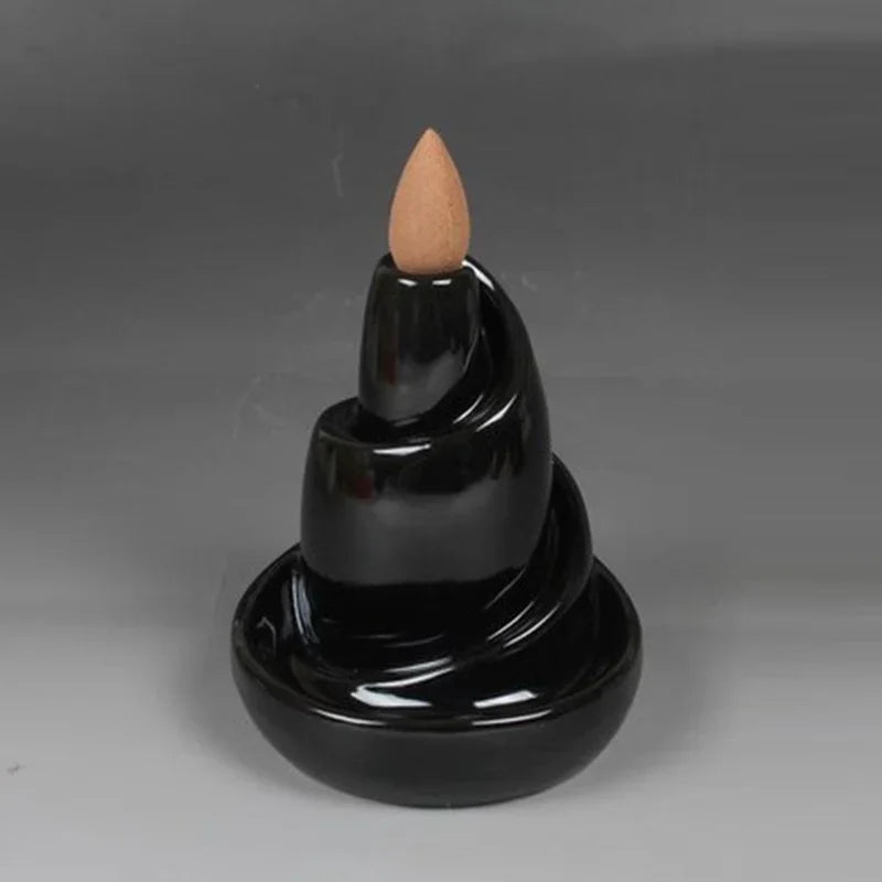 Dark Grey Ceramic Waterfall Incense Burner