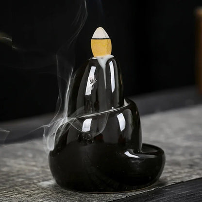 Dark Grey Ceramic Waterfall Incense Burner