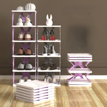 Compact Collapsible Stackable Shoe Organizer Rack