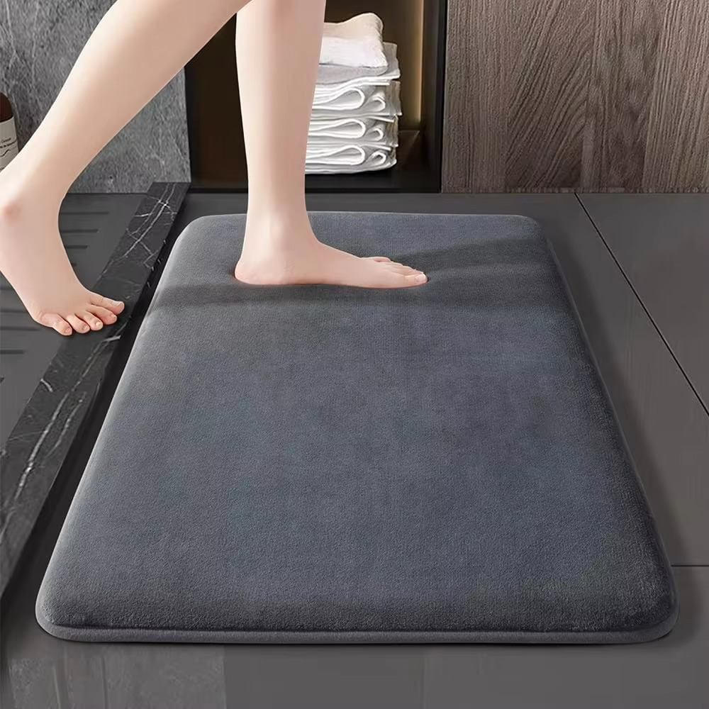Plush Coral Velvet Bathroom Mat with Non Slip Bottom