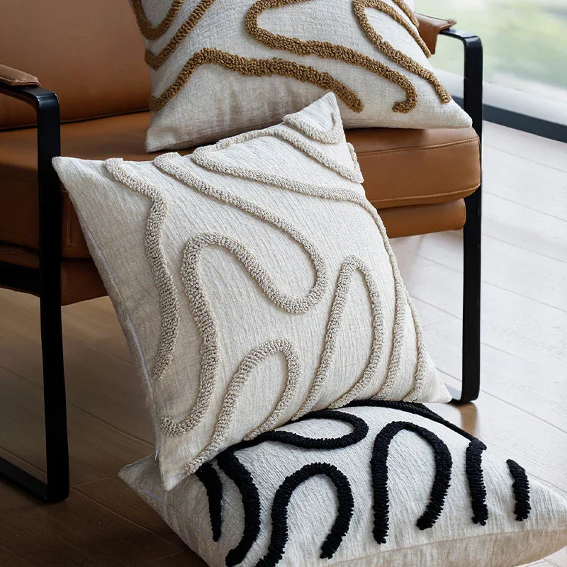 Cozy Chenille Pillow with Modern Geometric Pattern