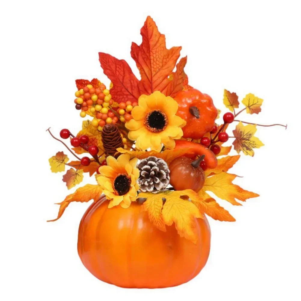 Fall Decorative Pumpkin with Silk Flowers