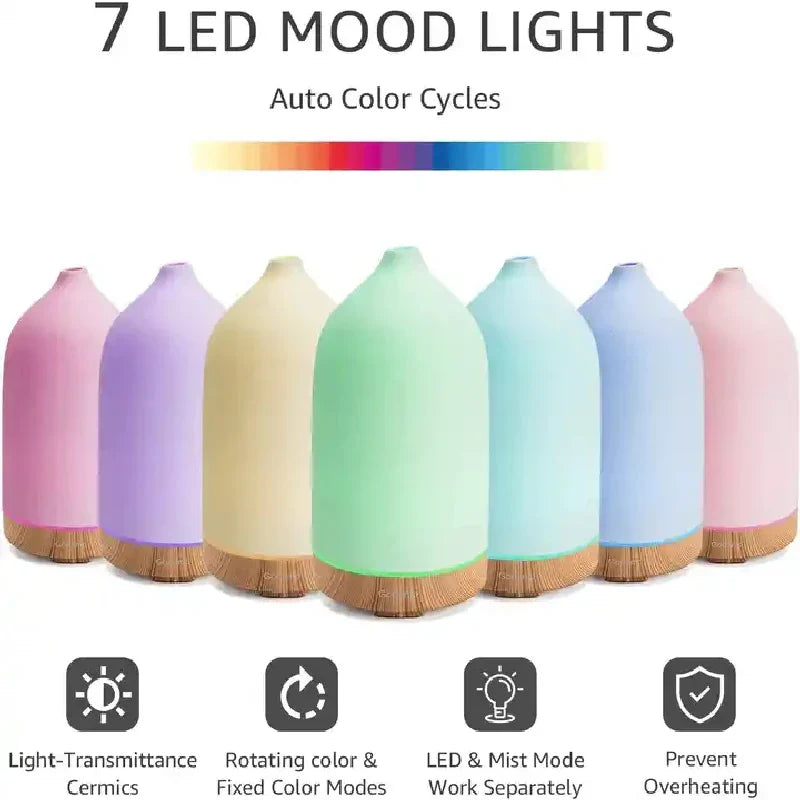 Ceramic Essential Oil Diffuser with 7 Color LEDs