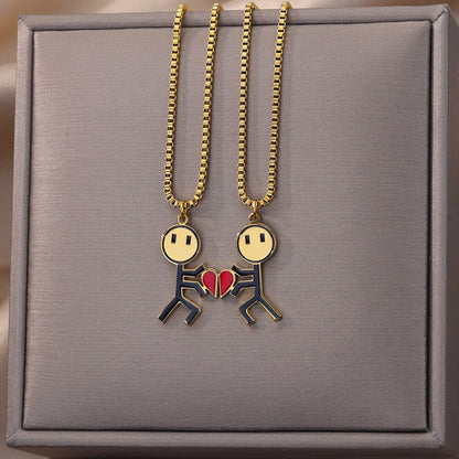 Cute Couple Heart Pendant Necklace Set