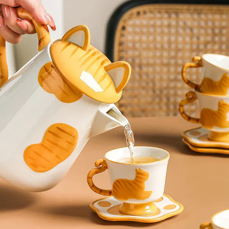 Vibrant Kitty Artisan Ceramic Coffee Tea Set