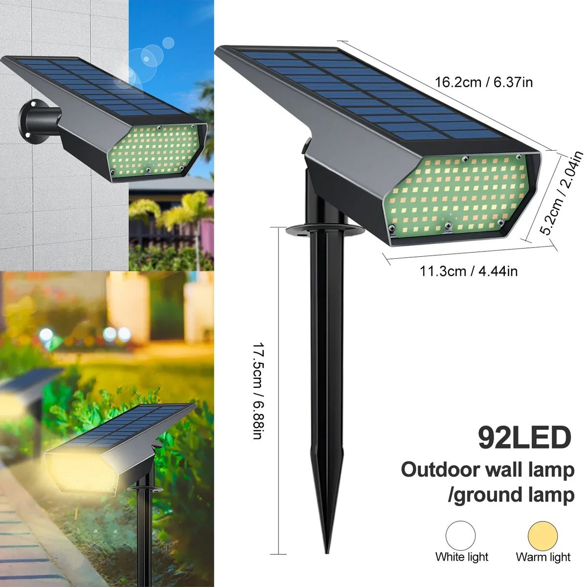 Outdoor Solar Powered 92LED Garden Spotlight