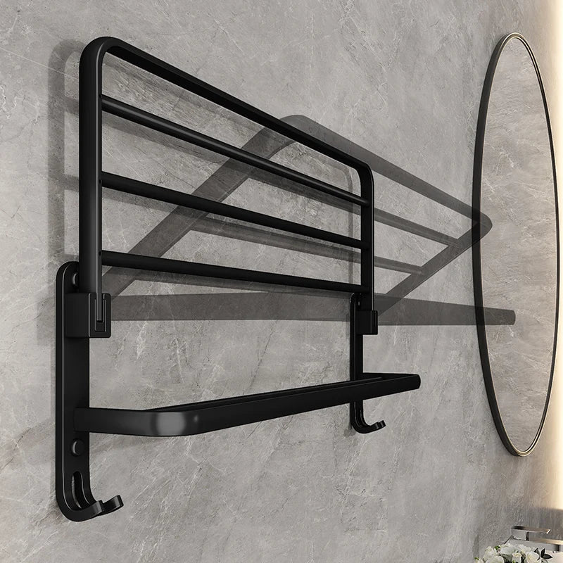 Compact Black Wall Mounted Bathroom Towel Rack